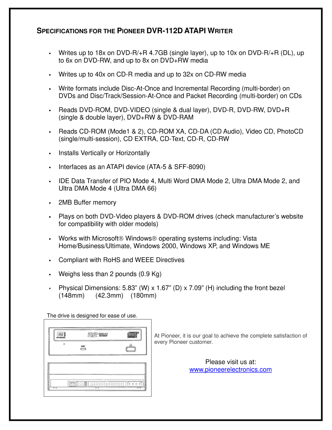 Pioneer DVR-112DBK, DVR-112DSV manual Please visit us at 