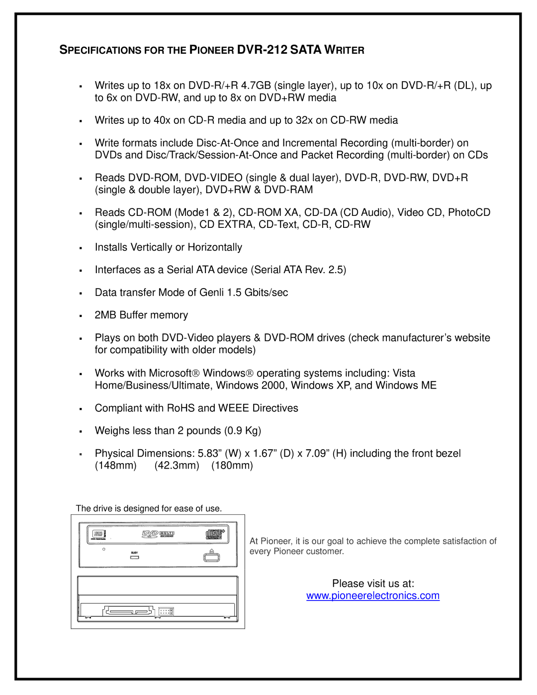 Pioneer DVR-212DSV, DVR-212DBK manual Please visit us at 