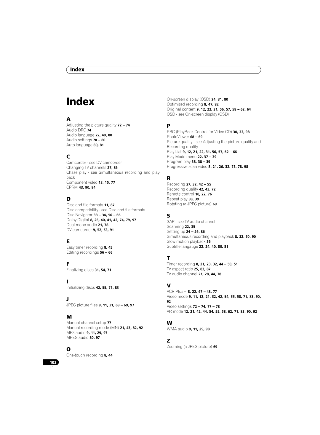 Pioneer DVR-220 operating instructions Index 