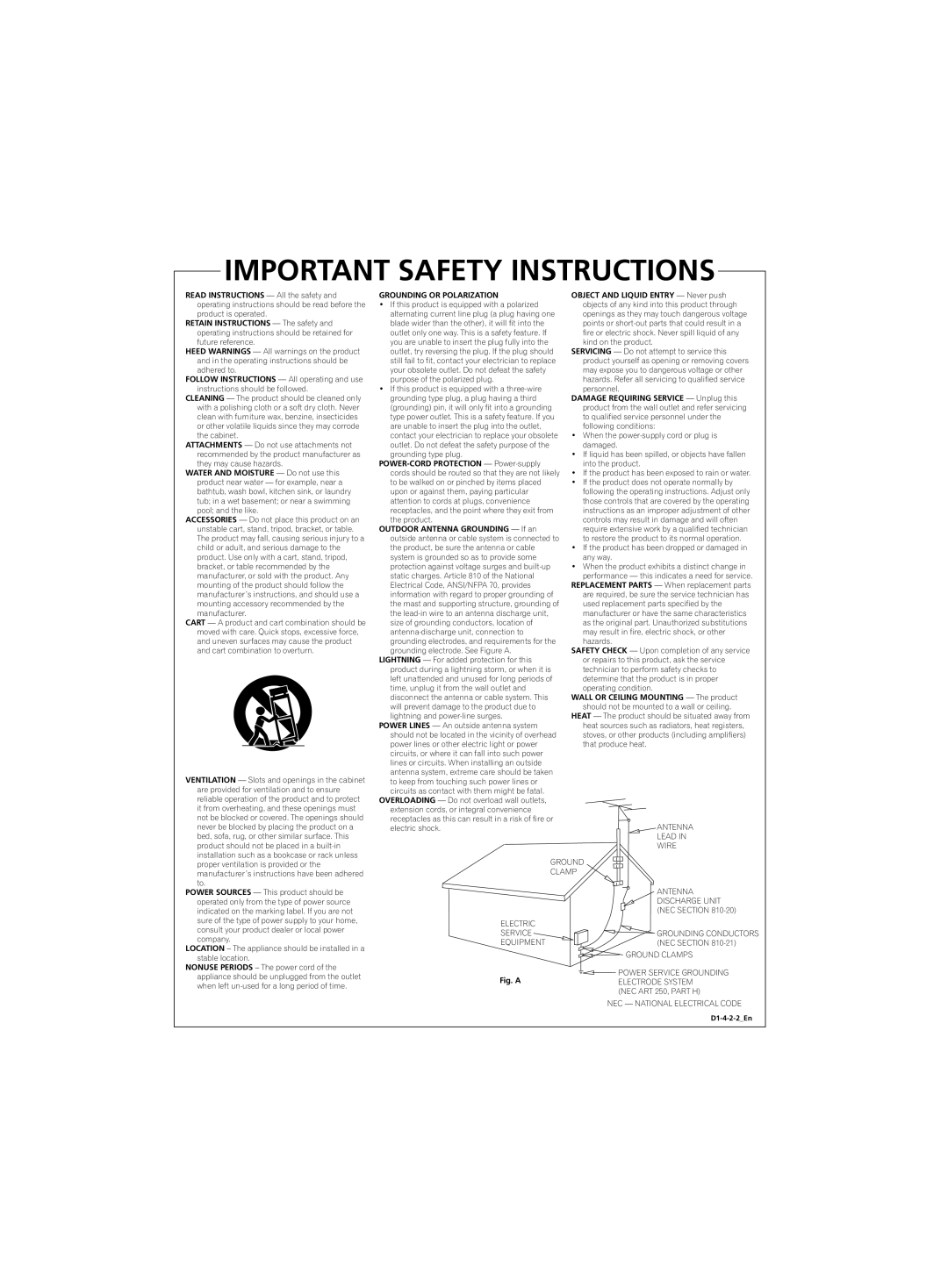 Pioneer DVR-220 operating instructions Important Safety Instructions 