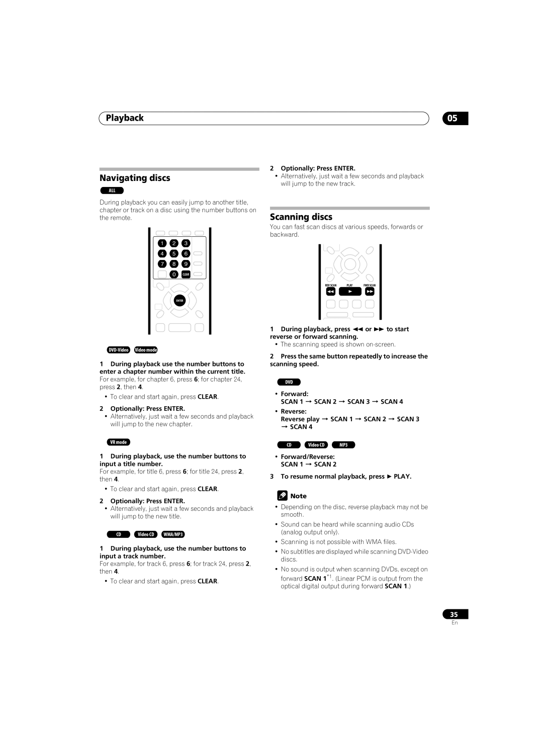 Pioneer DVR-220 operating instructions Playback Navigating discs, Scanning discs, Scan 1 Scan 2 Scan 3 Scan 