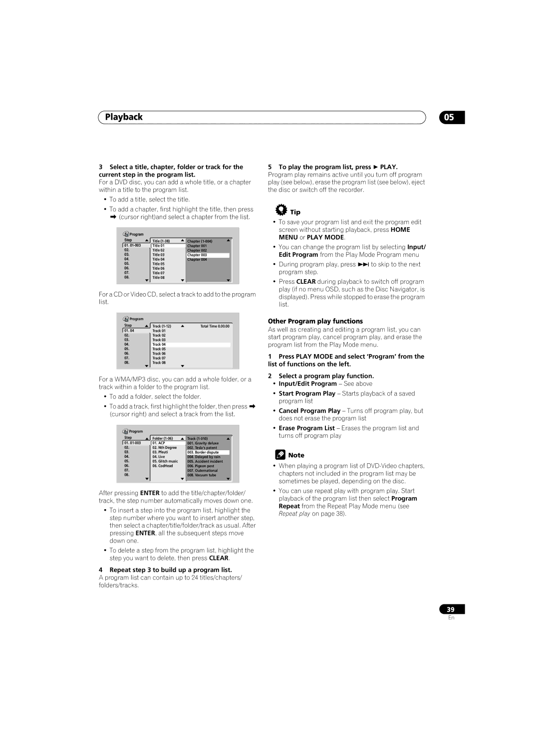 Pioneer DVR-220 operating instructions Other Program play functions, Repeat to build up a program list 