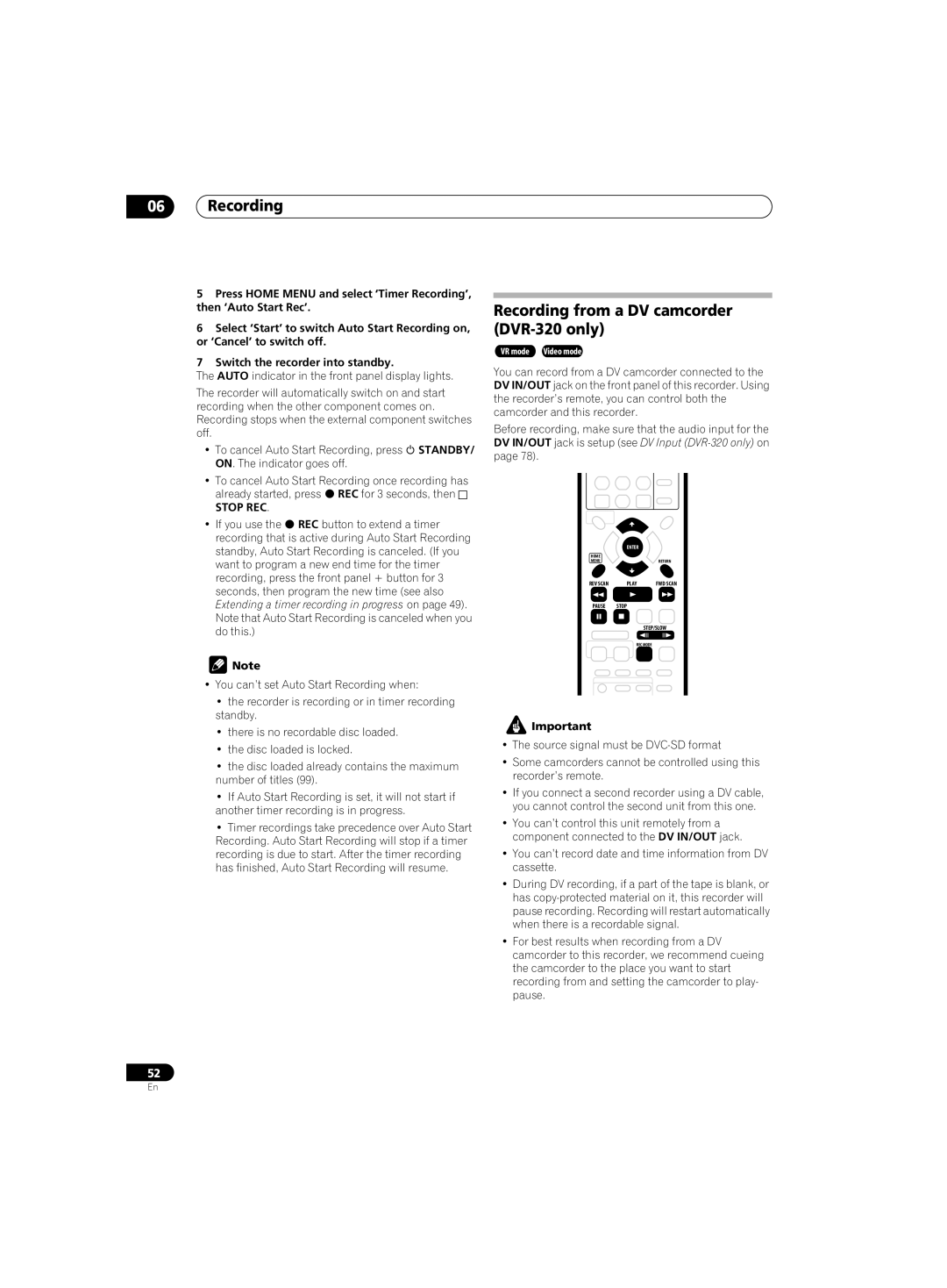 Pioneer DVR-220 operating instructions Recording from a DV camcorder DVR-320 only, Stop REC 