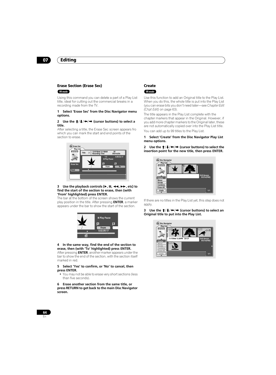 Pioneer DVR-220 operating instructions Create, Original title to put into the Play List 