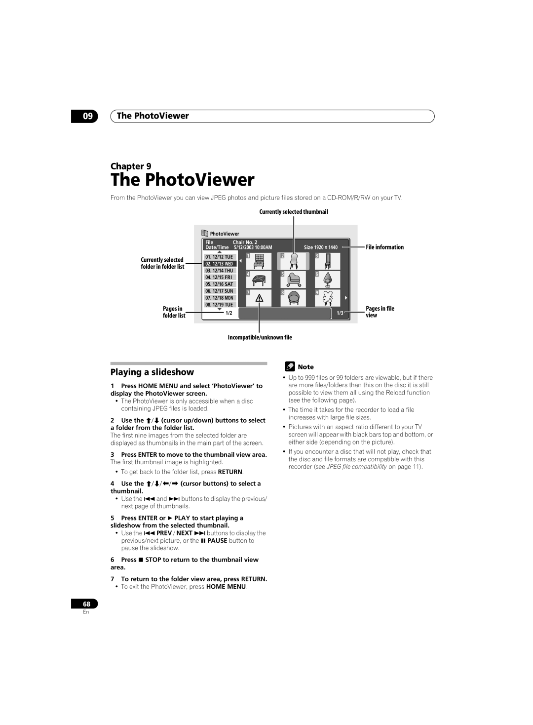 Pioneer DVR-220 operating instructions PhotoViewer Chapter, Playing a slideshow 