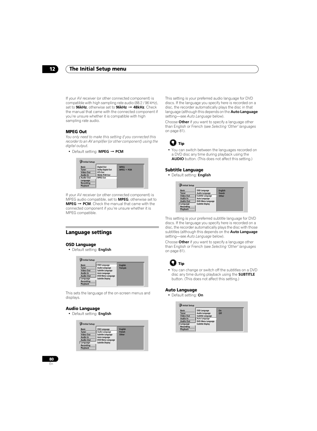 Pioneer DVR-220 operating instructions Language settings 