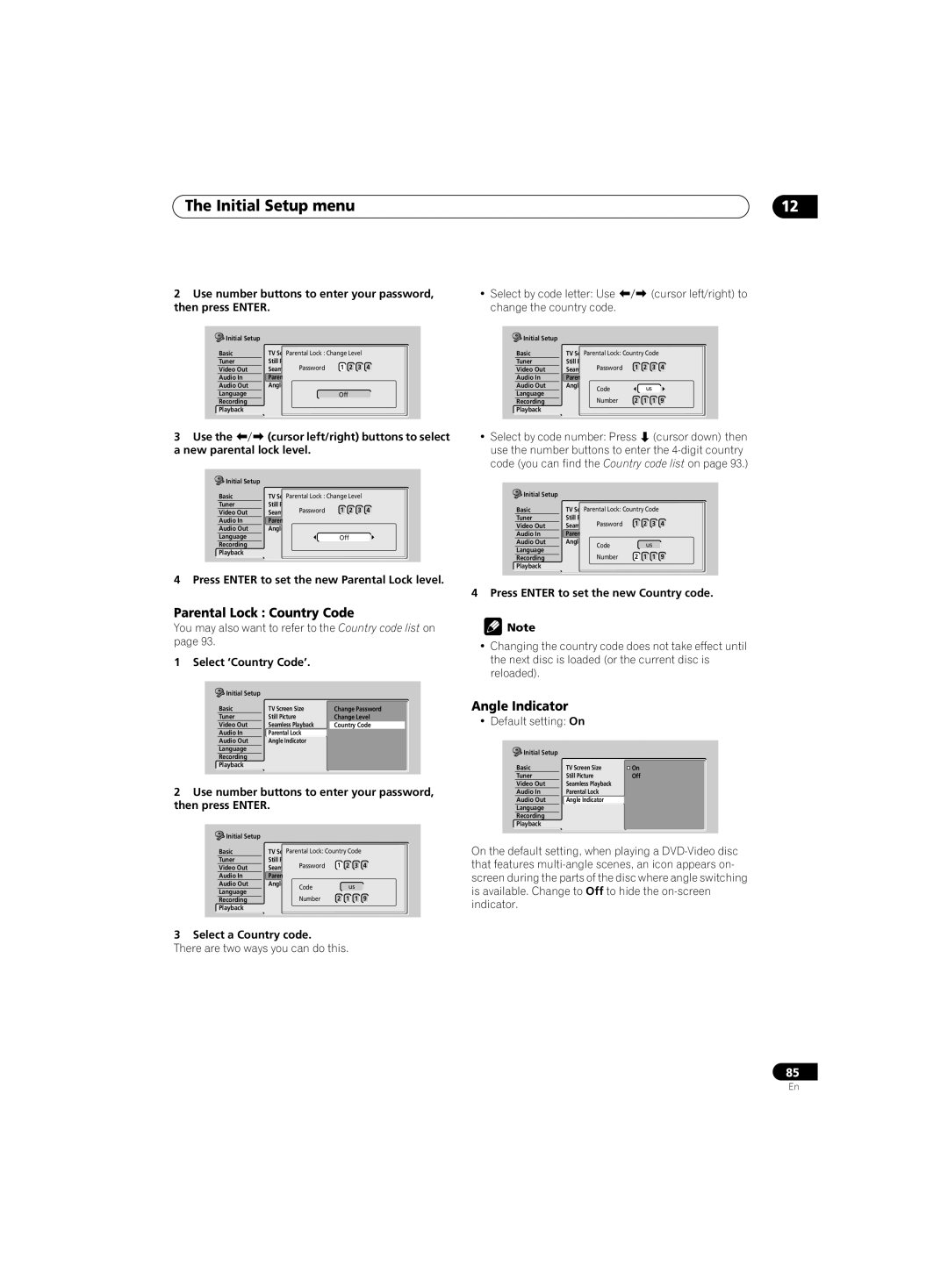 Pioneer DVR-220 operating instructions Parental Lock Country Code, Angle Indicator 