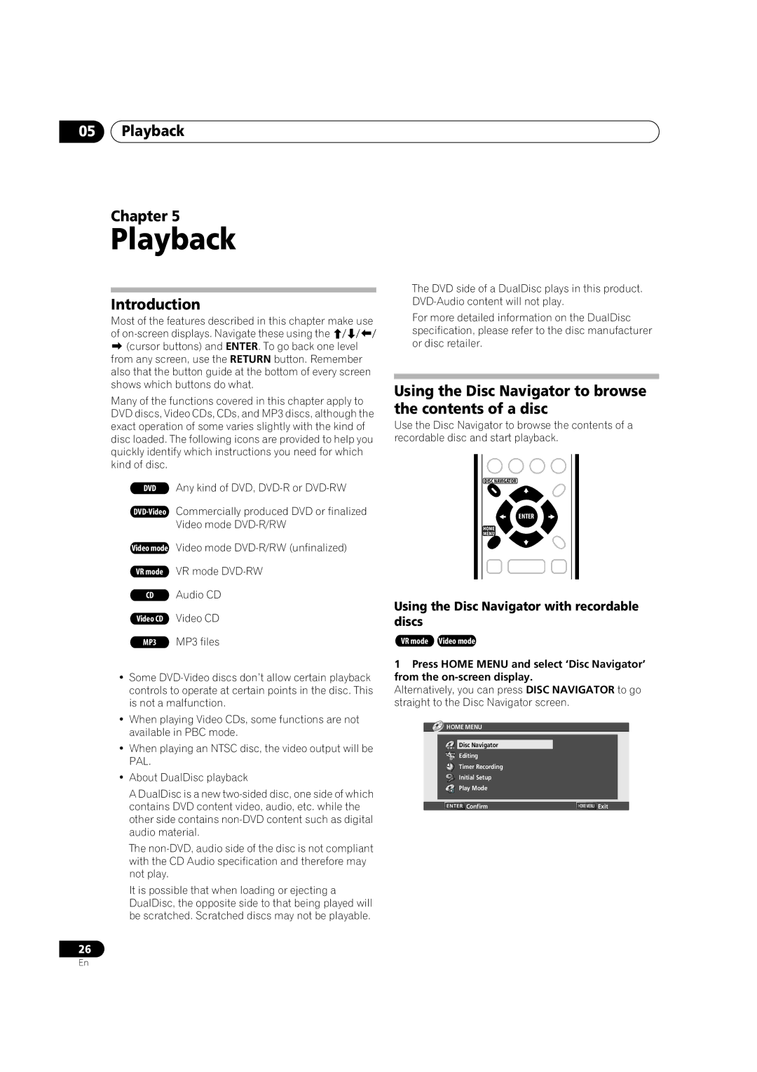 Pioneer DVR-230-S manual Playback Chapter, Introduction, Using the Disc Navigator to browse the contents of a disc 