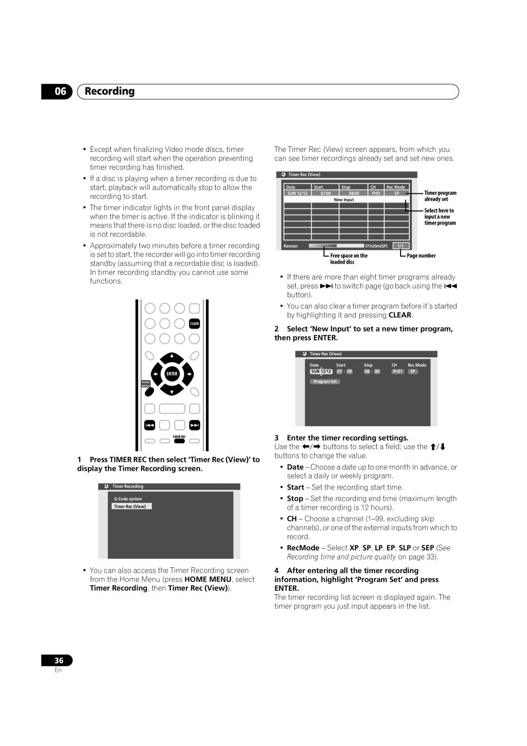 Pioneer DVR-230-S manual Enter the timer recording settings 