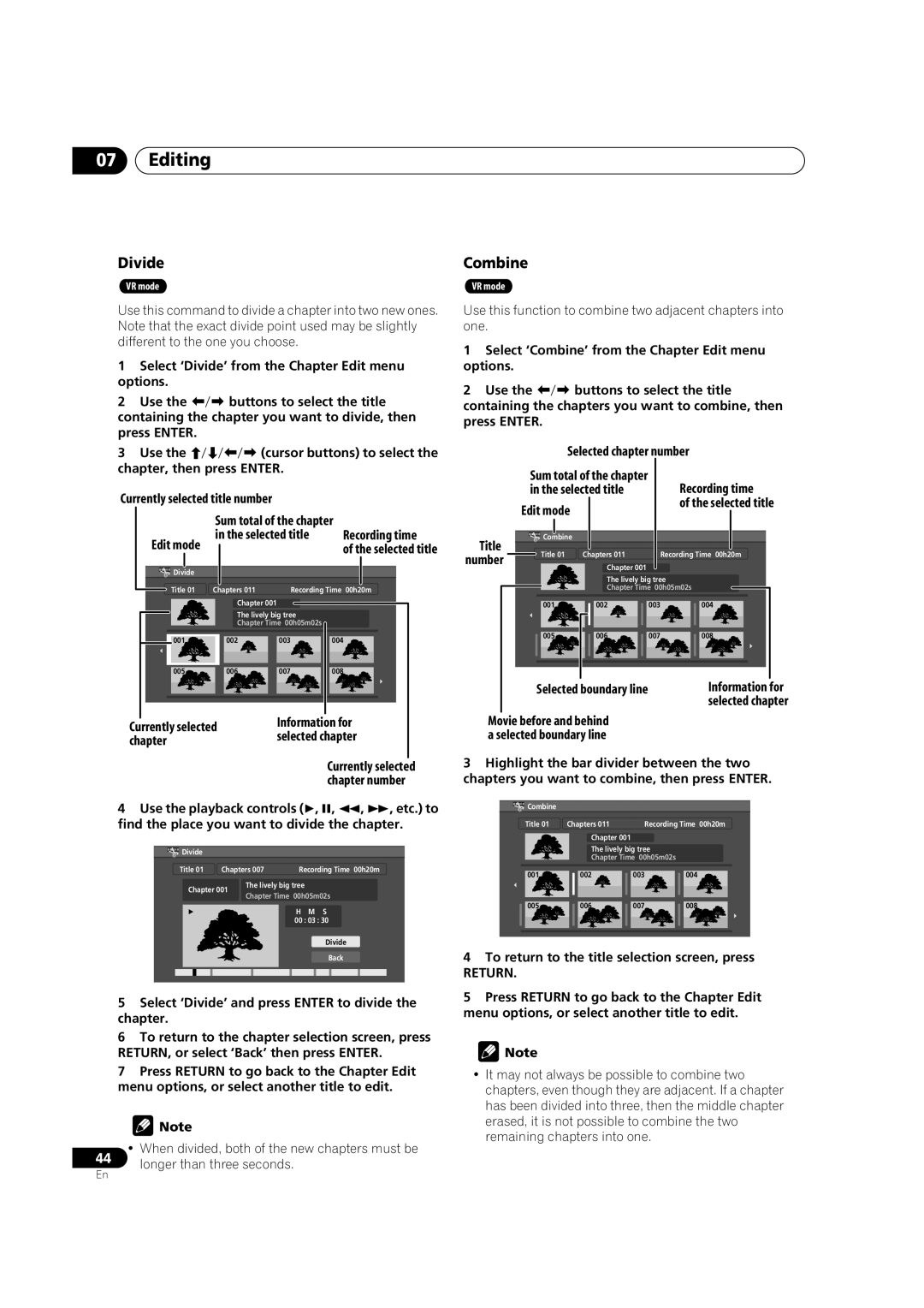 Pioneer DVR-230-S manual Divide, Combine 