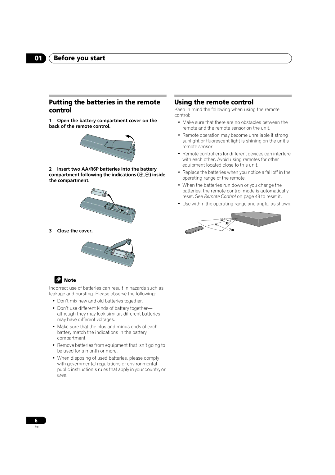 Pioneer DVR-230-S manual Before you start Putting the batteries in the remote control, Using the remote control 