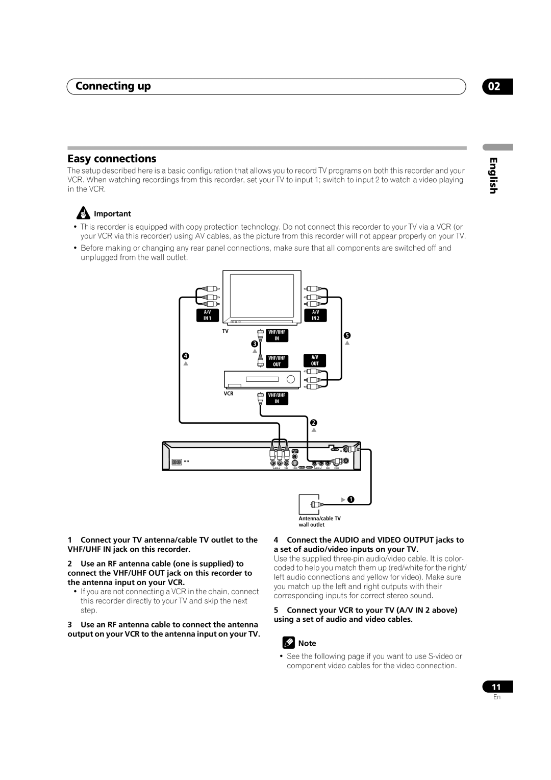 Pioneer DVR-233-S, DVR-231-AV, DVR-231-S manual Connecting up Easy connections, Vcr 