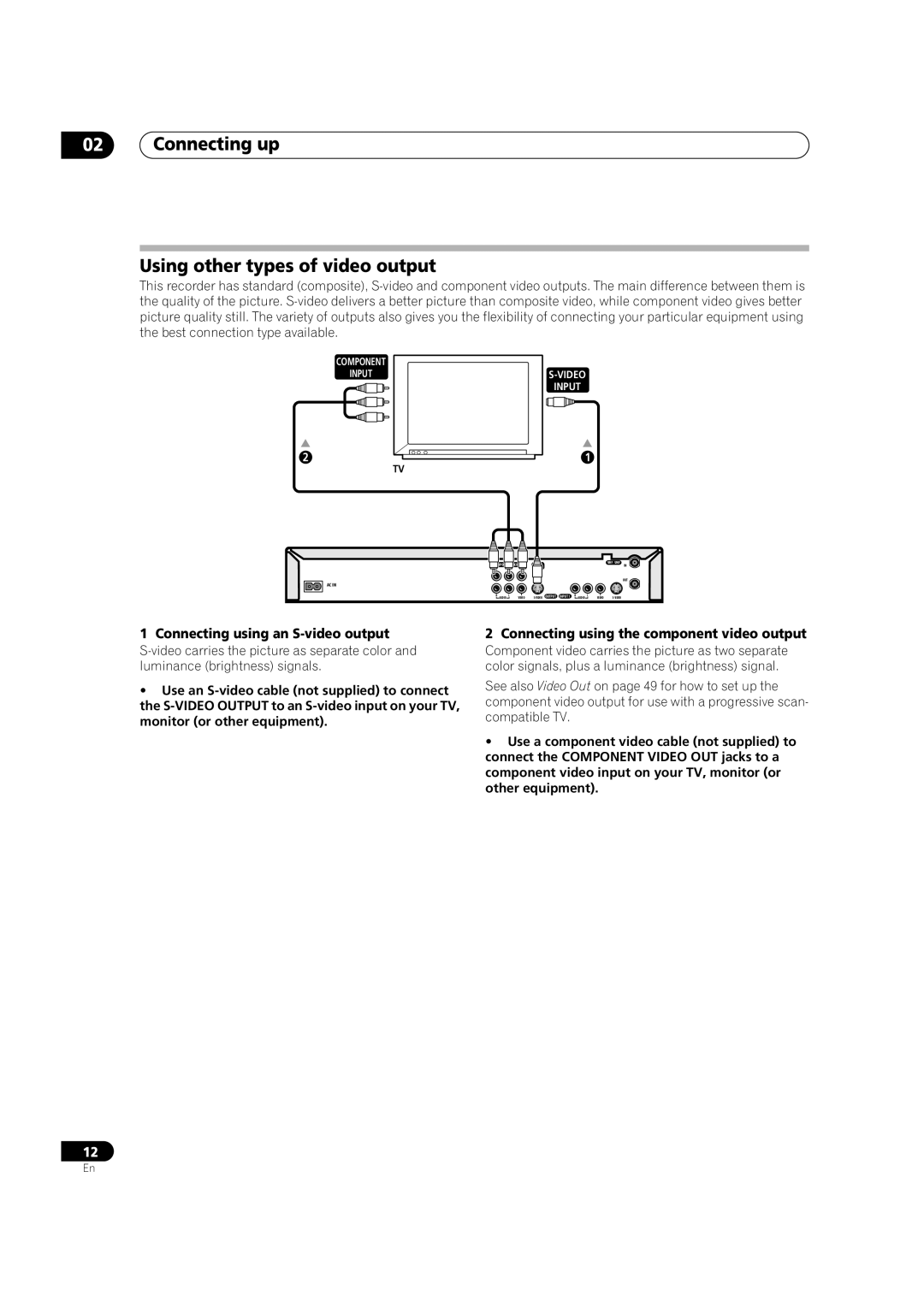 Pioneer DVR-231-AV, DVR-231-S manual Connecting up Using other types of video output, Connecting using an S-video output 