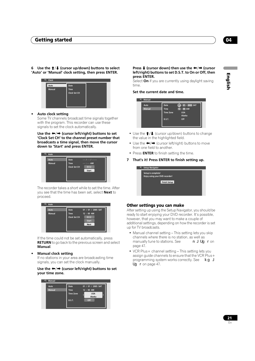 Pioneer DVR-231-AV, DVR-231-S, DVR-233-S manual Getting started, Other settings you can make, Use, Your time zone 