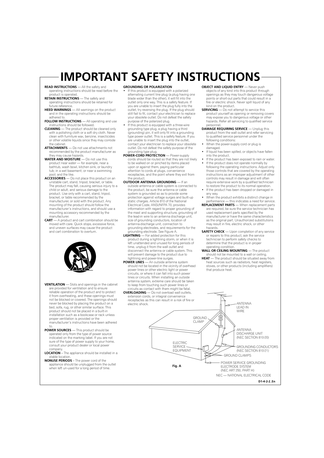 Pioneer DVR-231-AV, DVR-231-S, DVR-233-S manual Important Safety Instructions 