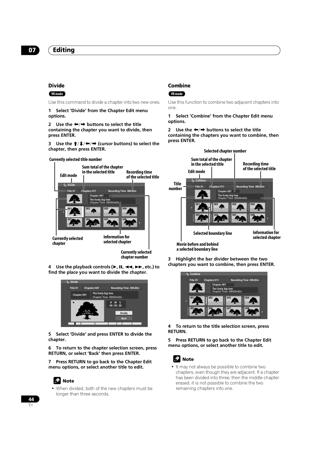 Pioneer DVR-233-S, DVR-231-AV, DVR-231-S manual Divide, Combine 