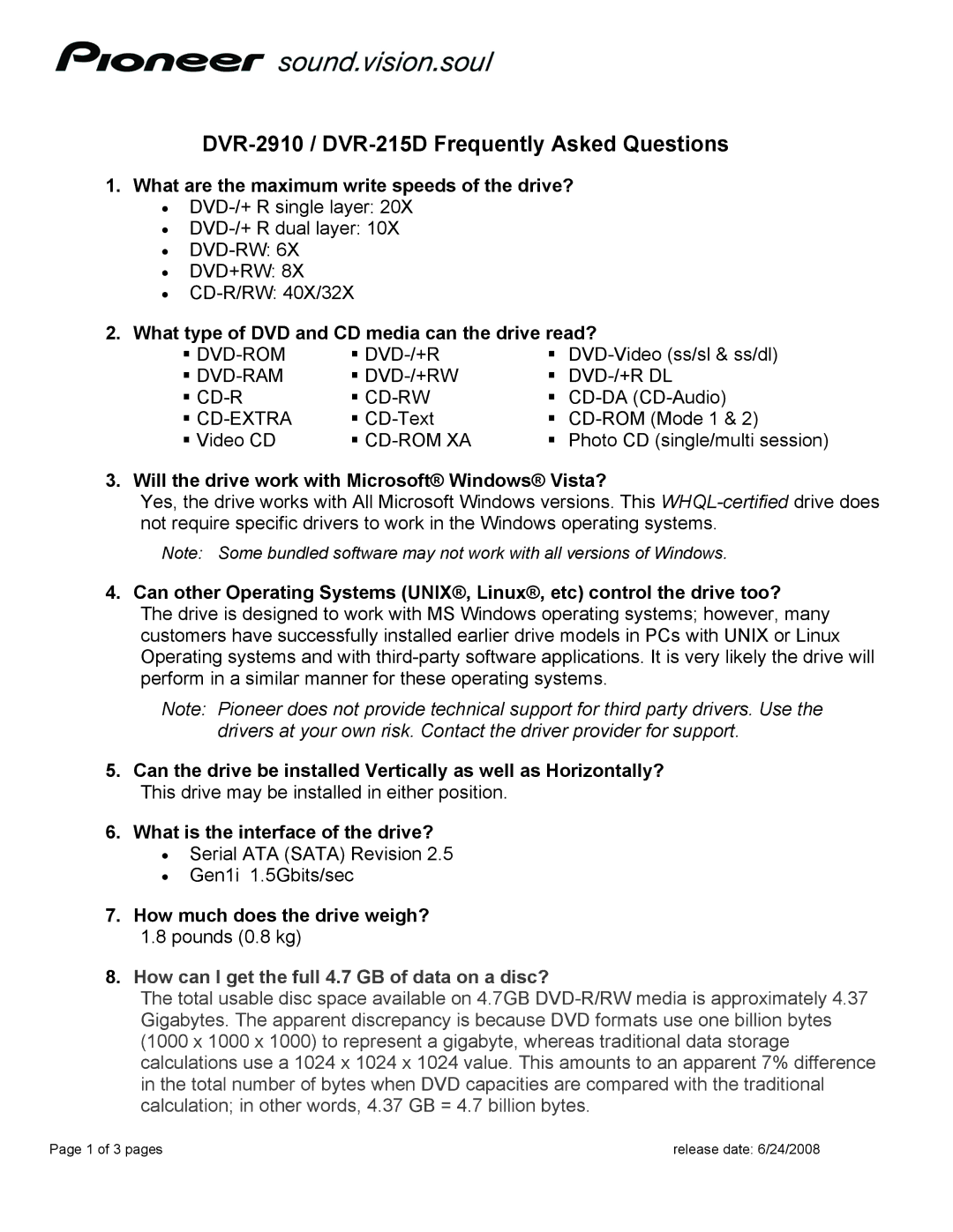 Pioneer DVR-215D, DVR-2910 manual How can I get the full 4.7 GB of data on a disc? 