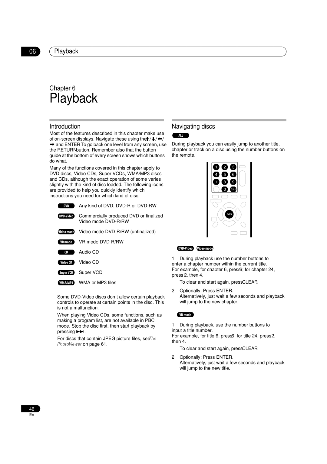 Pioneer DVR-330-S, DVR-310, DVR-7000 manual Playback Chapter, Introduction, Navigating discs, Optionally Press Enter 