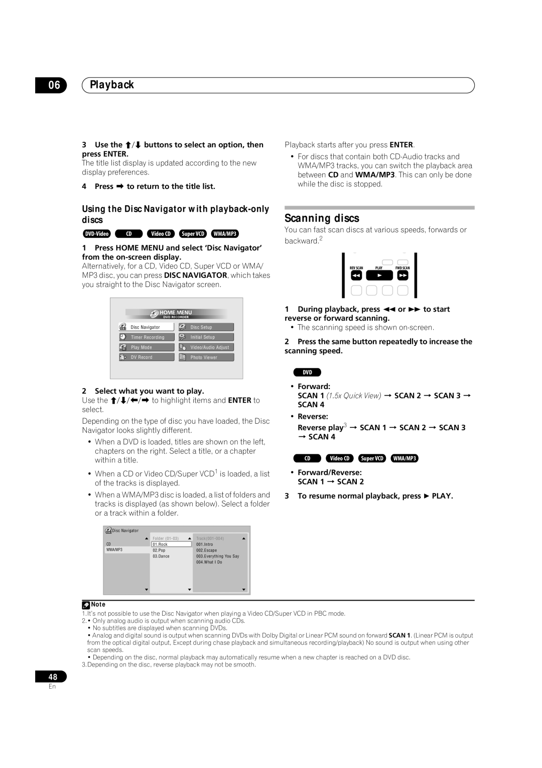 Pioneer DVR-310, DVR-330-S, DVR-7000 manual Scanning discs, Using the Disc Navigator with playback-only discs, Scan 1 Scan 