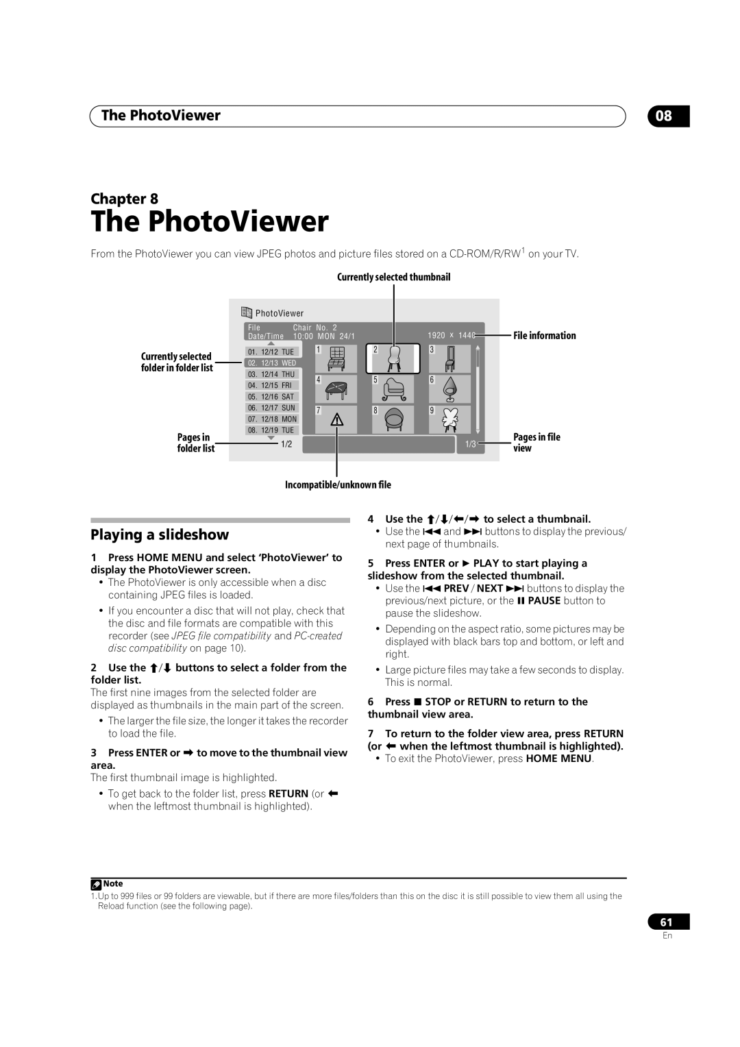 Pioneer DVR-330-S, DVR-310, DVR-7000 manual PhotoViewer Chapter, Playing a slideshow 