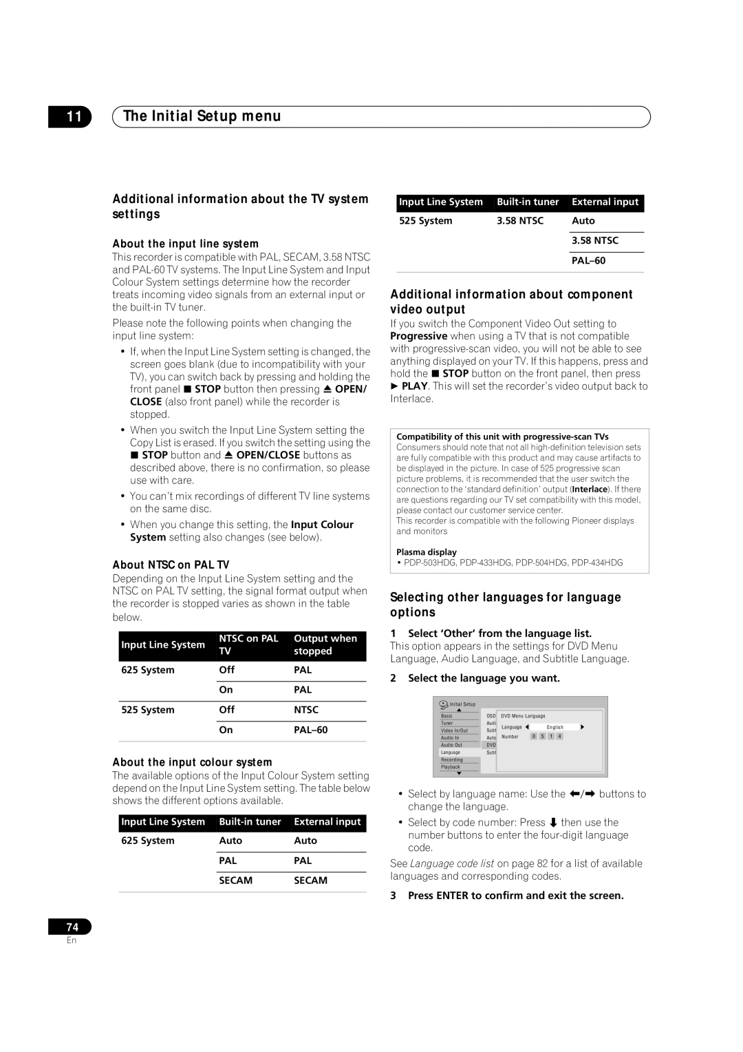 Pioneer DVR-7000 Additional information about the TV system settings, Additional information about component video output 