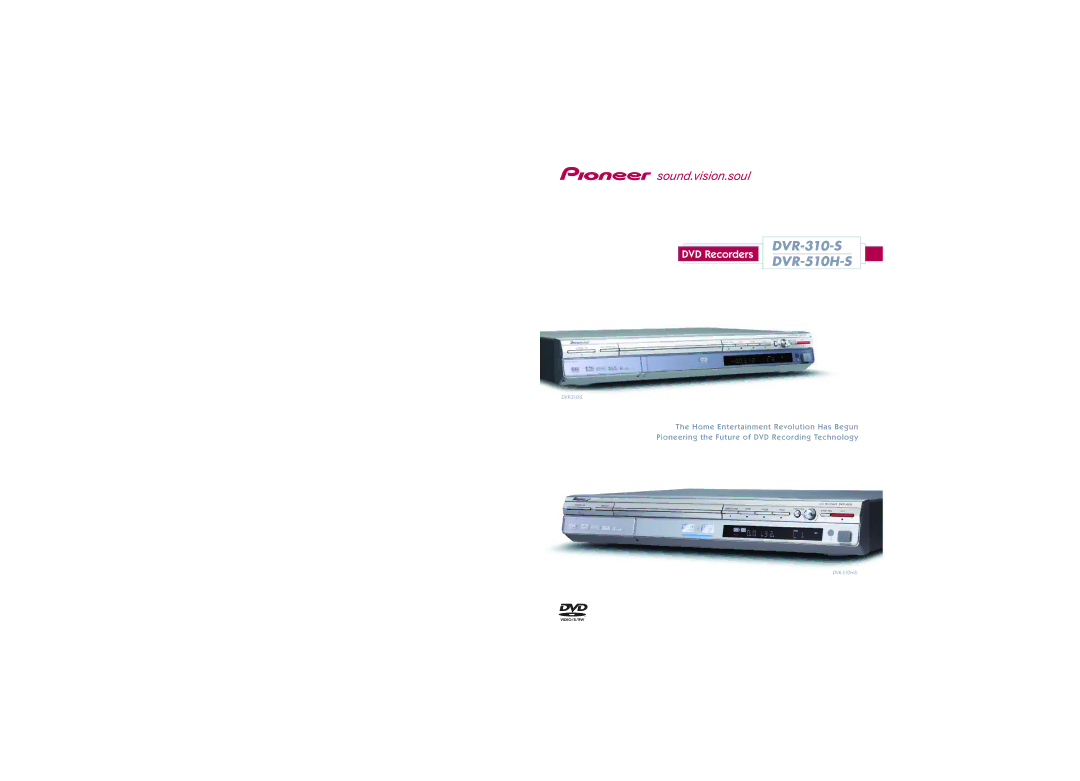 Pioneer specifications DVR-310-S DVR-510H-S 