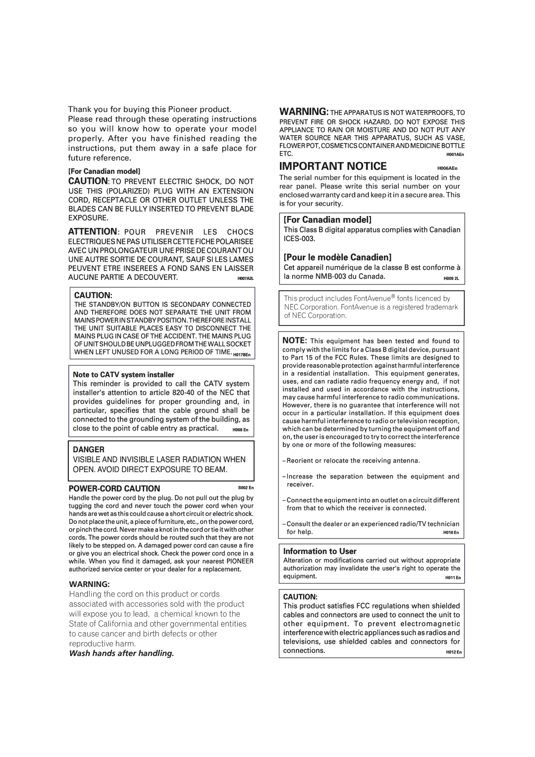 Pioneer DVR-310 operating instructions Important Notice 