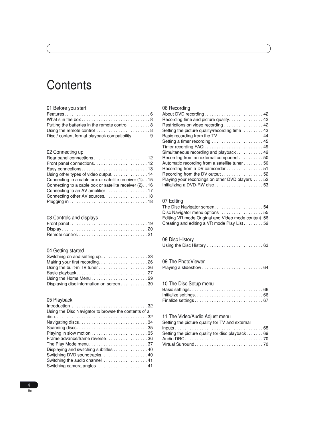 Pioneer DVR-310 operating instructions Contents 