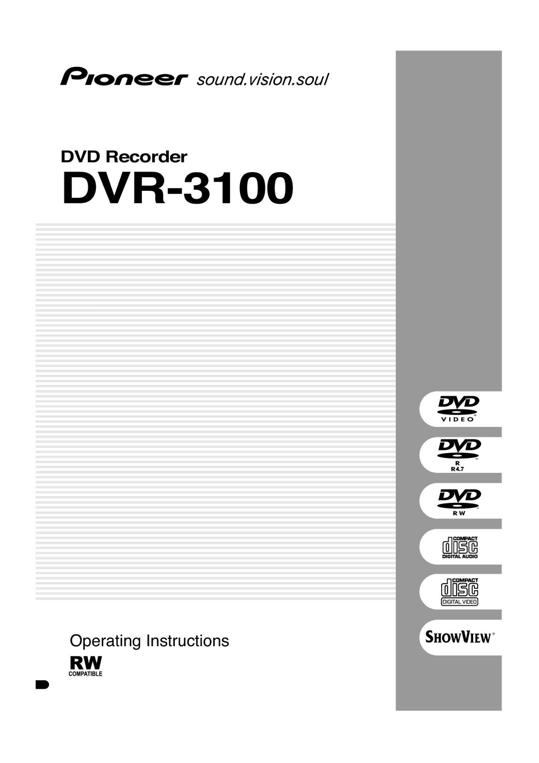 Pioneer DVR-3100 operating instructions 