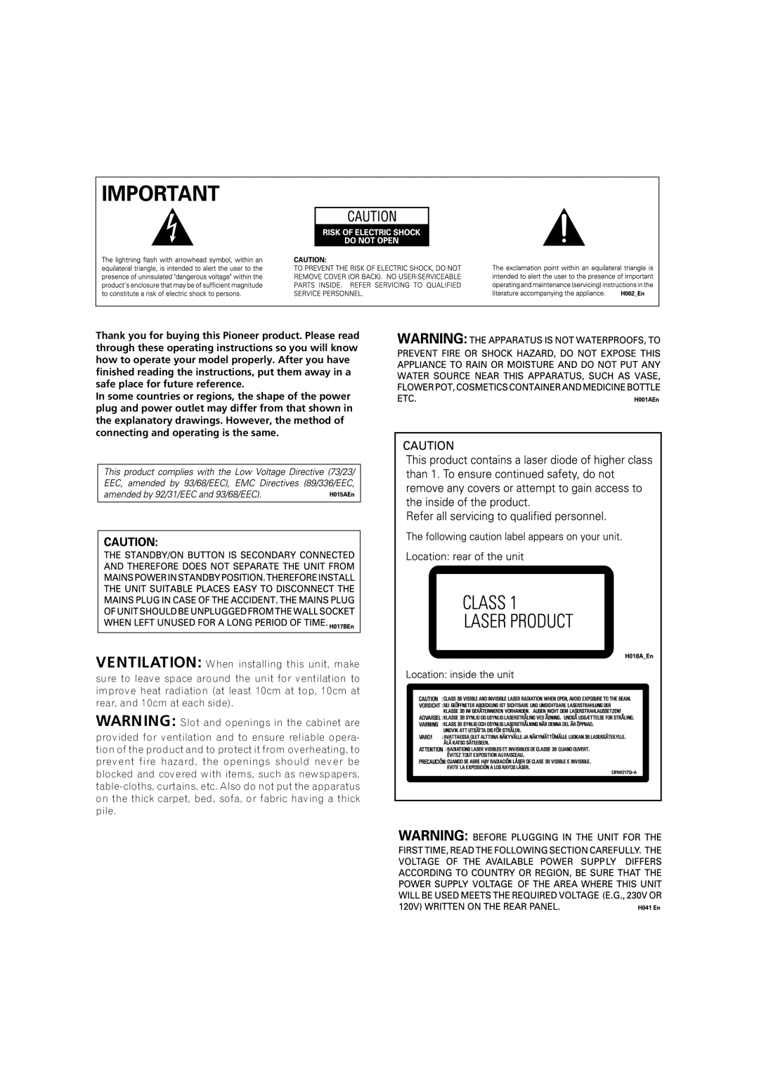 Pioneer DVR-3100 operating instructions 