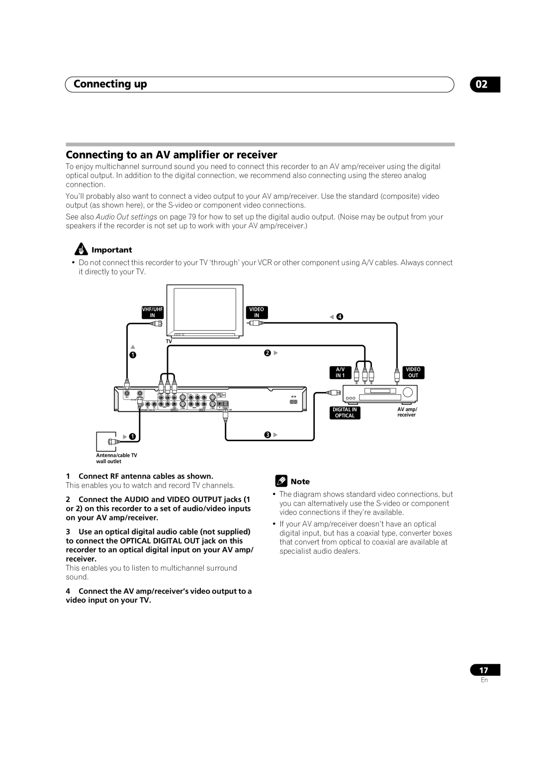 Pioneer DVR-320-S operating instructions Connecting up Connecting to an AV amplifier or receiver 