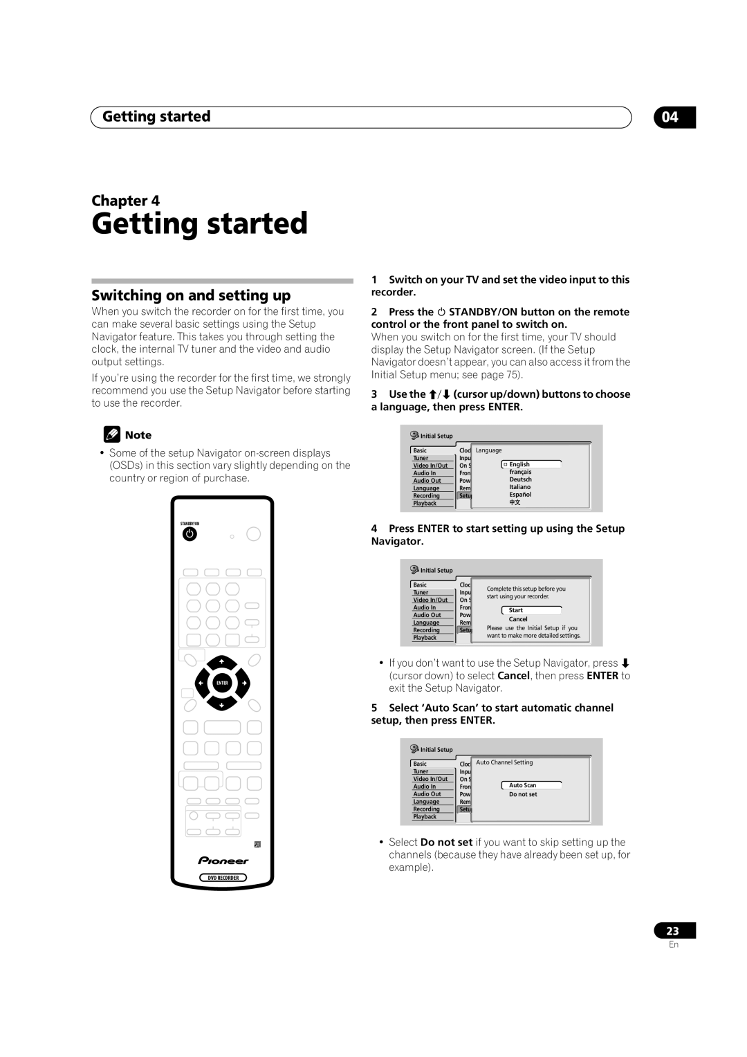 Pioneer DVR-320-S operating instructions Getting started Chapter, Switching on and setting up 