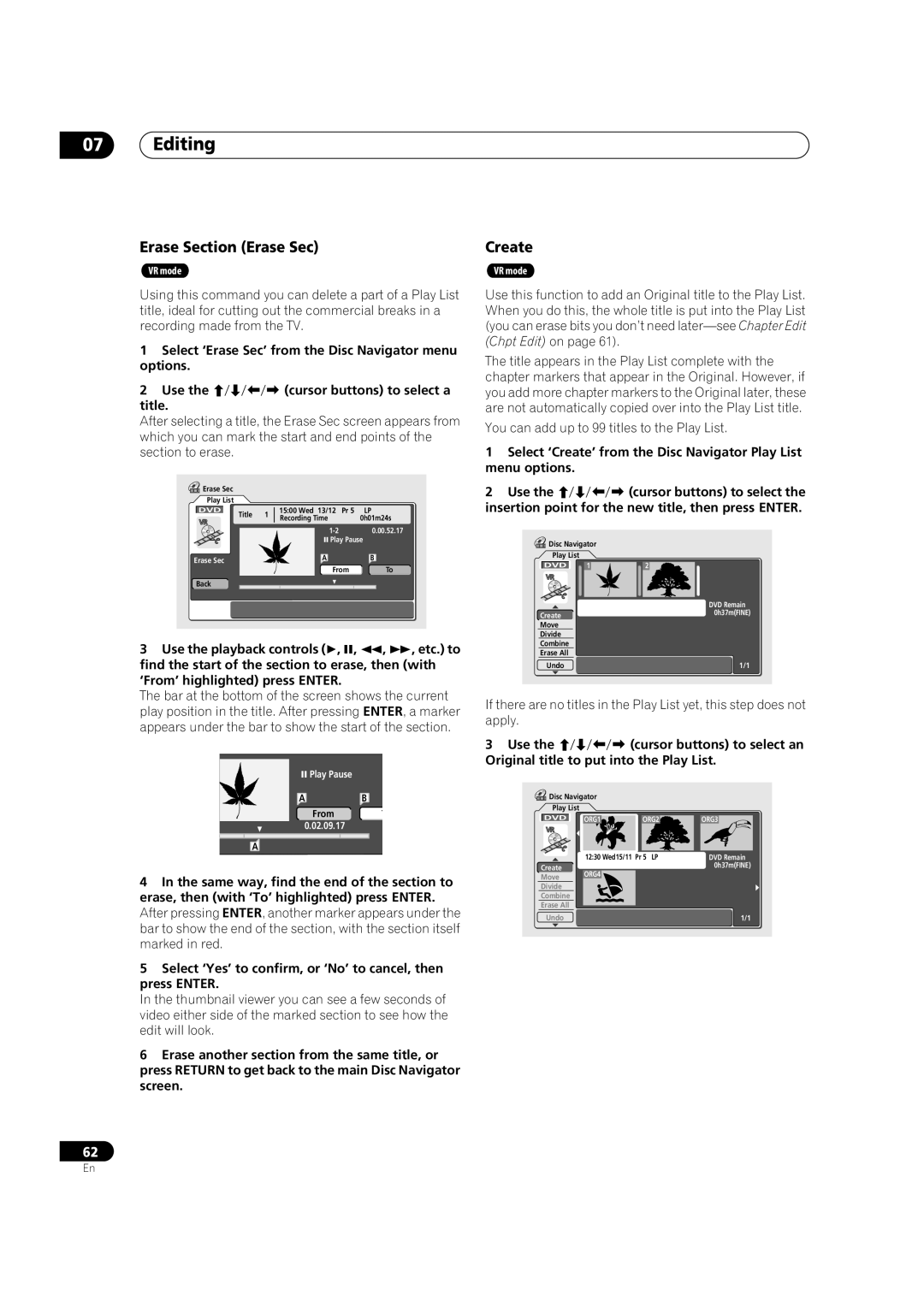 Pioneer DVR-320-S operating instructions Create, Original title to put into the Play List 