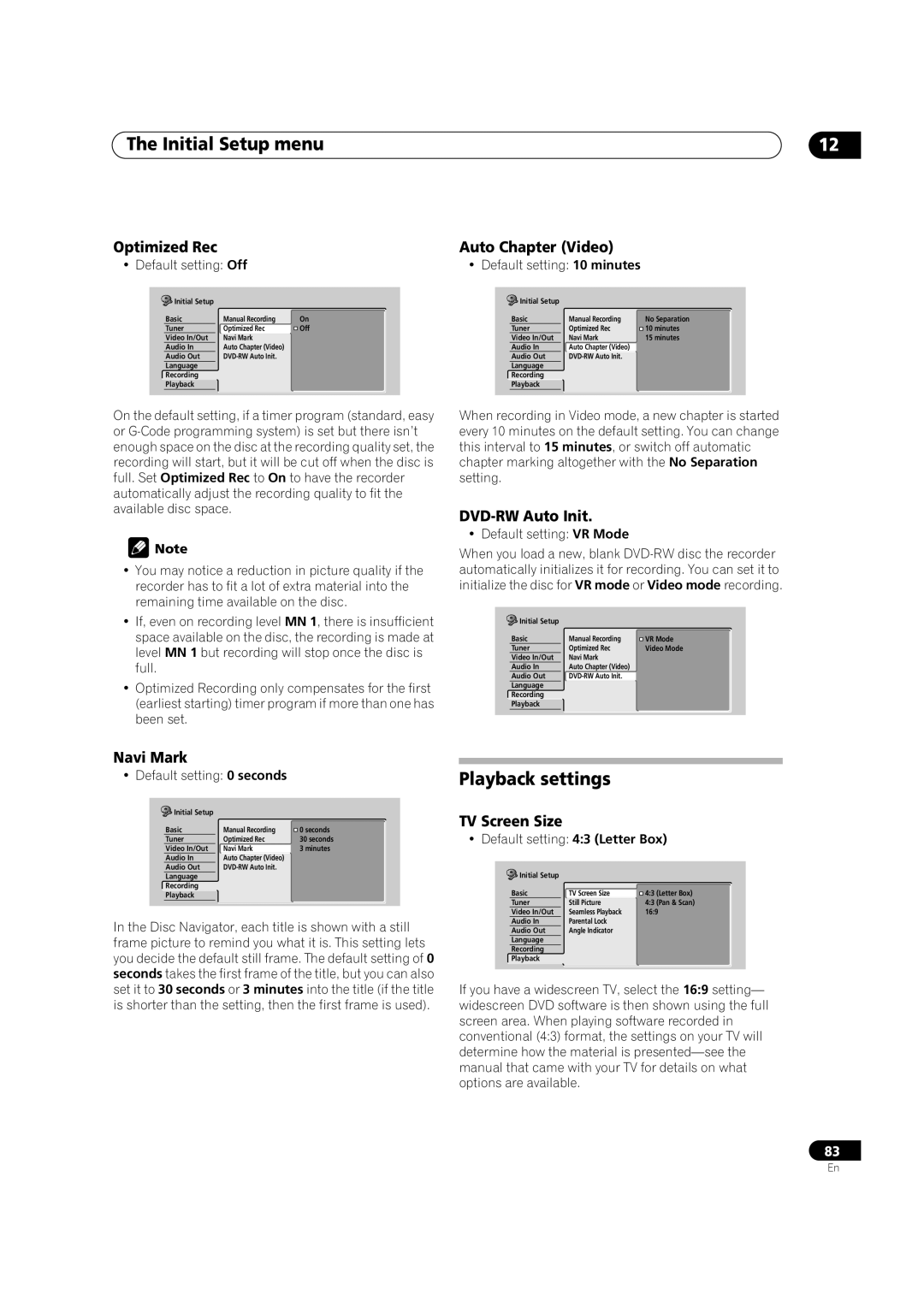 Pioneer DVR-320-S operating instructions Playback settings 