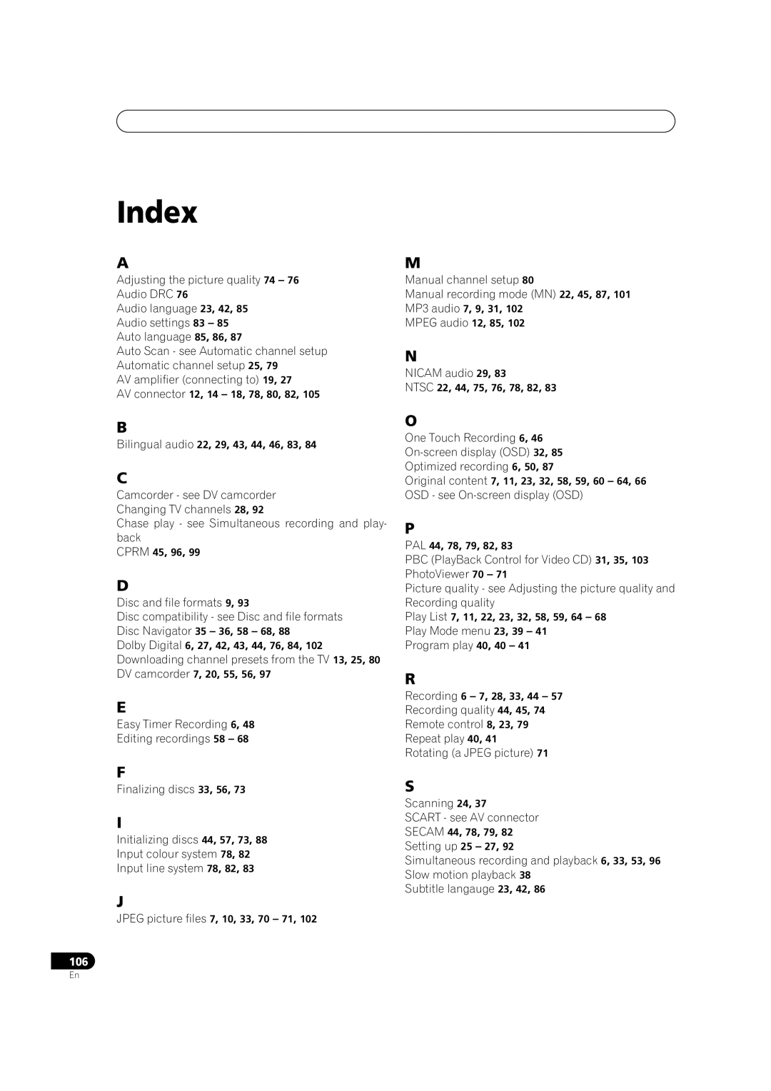 Pioneer DVR-320 operating instructions Index 