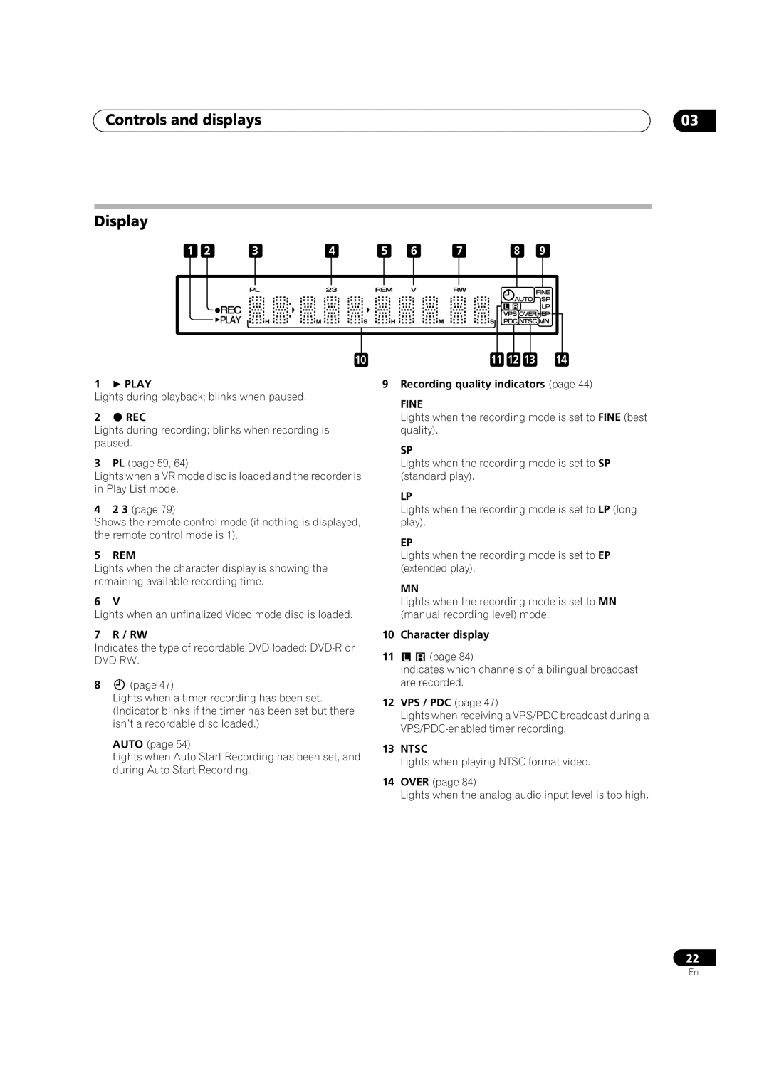 Pioneer DVR-320 operating instructions Controls and displays Display 