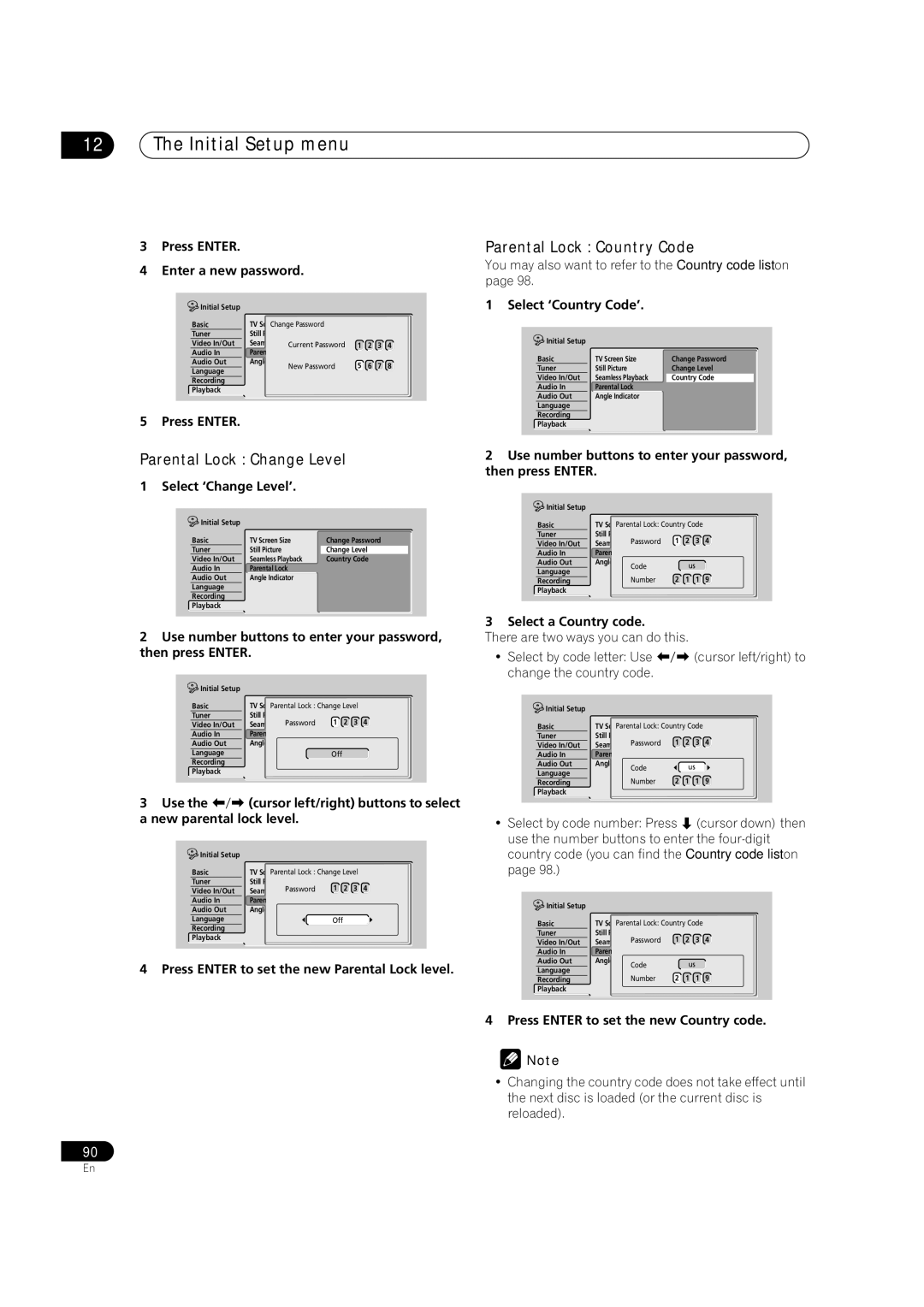 Pioneer DVR-320 operating instructions Parental Lock Change Level, Parental Lock Country Code 