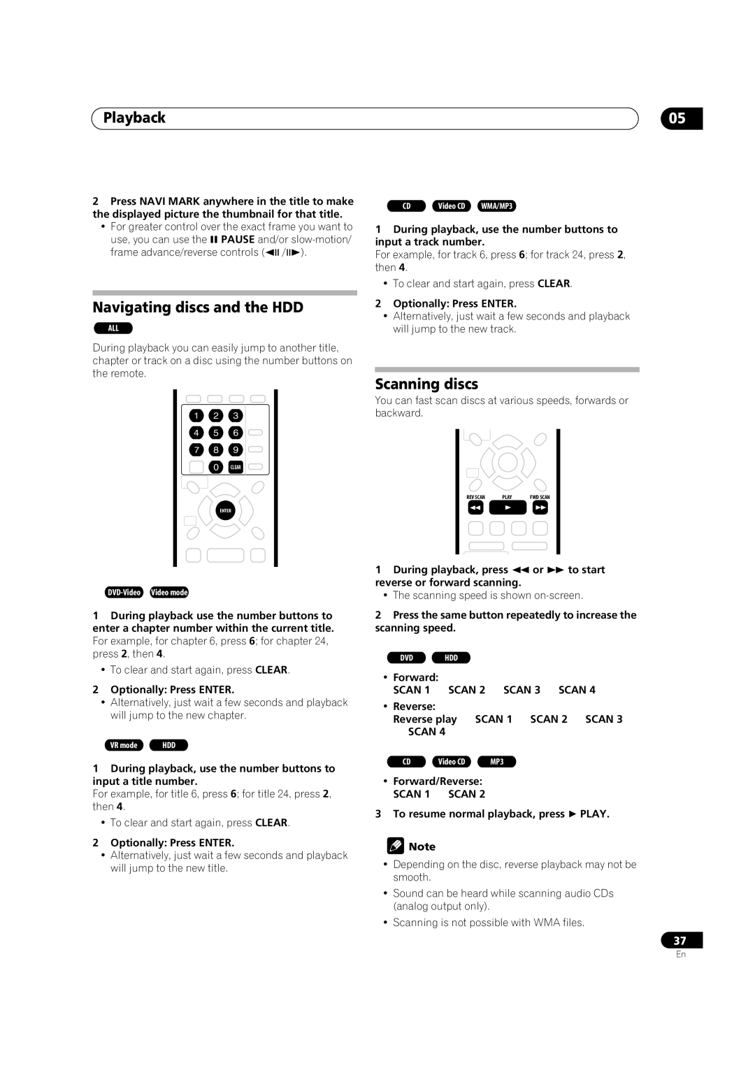 Pioneer DVR-420H manual Navigating discs and the HDD, Scanning discs 