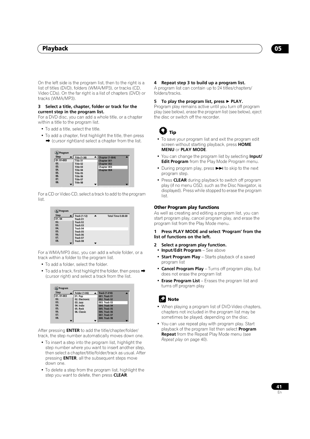 Pioneer DVR-420H manual Other Program play functions, Repeat to build up a program list 