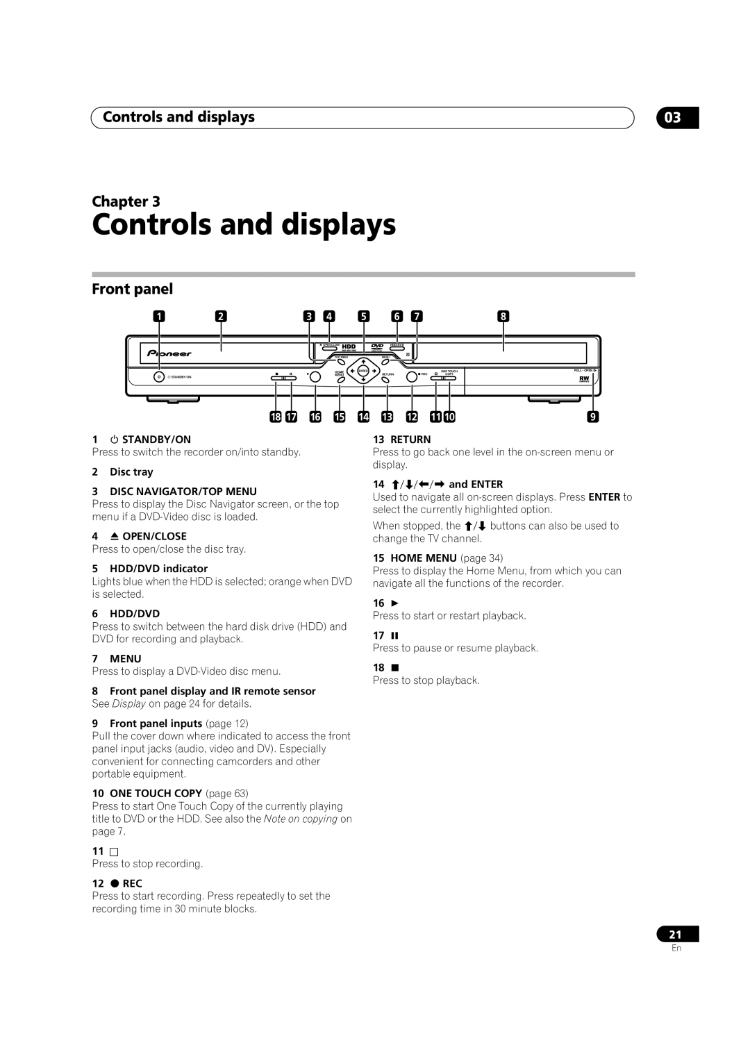 Pioneer DVR-433H-K, DVR-433H-S manual Controls and displays Chapter, Front panel 