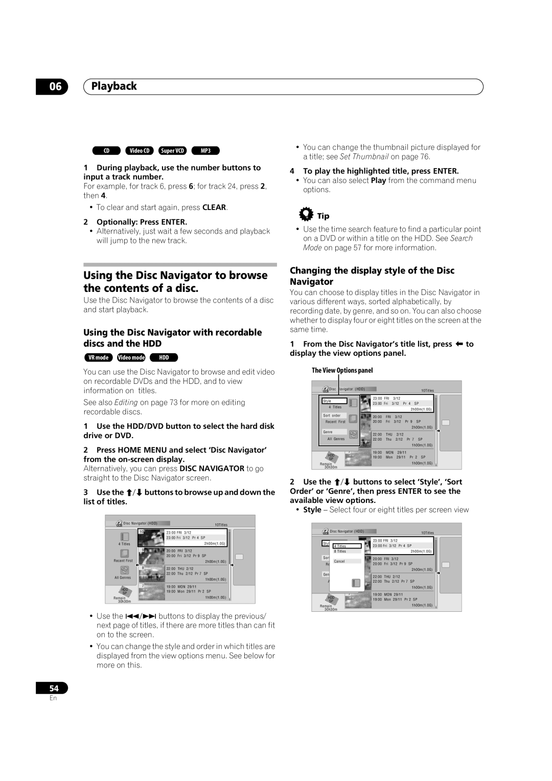 Pioneer DVR-433H-S, DVR-433H-K manual Playback, Using the Disc Navigator to browse the contents of a disc 