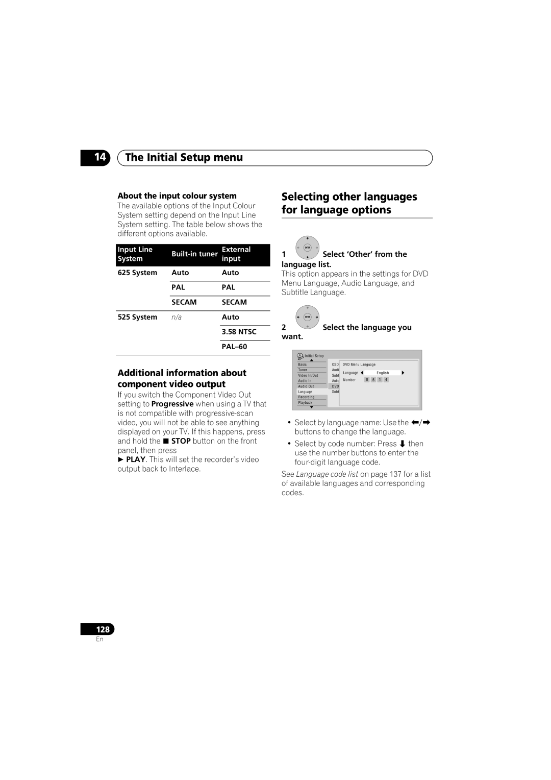 Pioneer DVR-440H-S Selecting other languages for language options, Additional information about component video output 