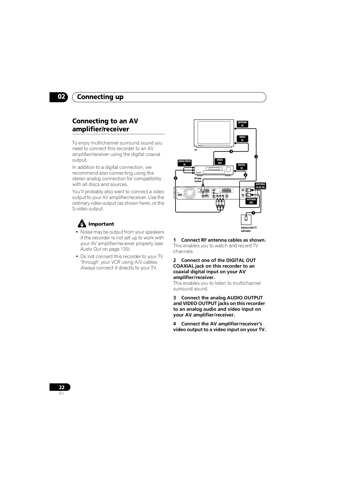 Pioneer DVR-440H-S manual Connecting up Connecting to an AV amplifier/receiver 