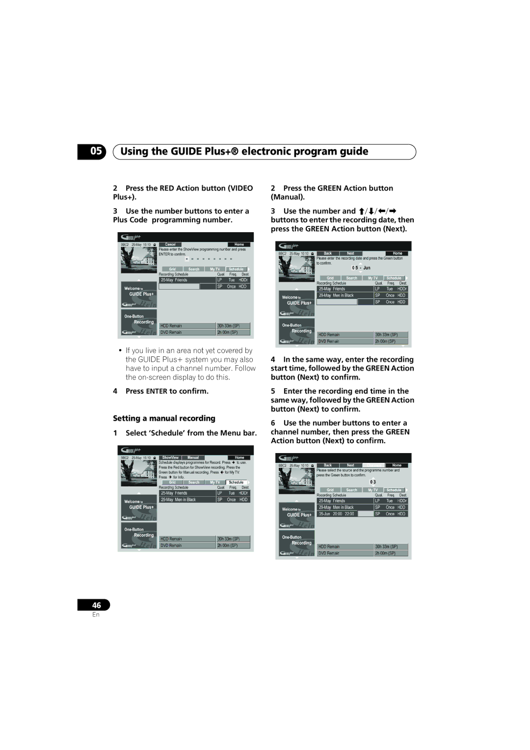 Pioneer DVR-440H-S Setting a manual recording 