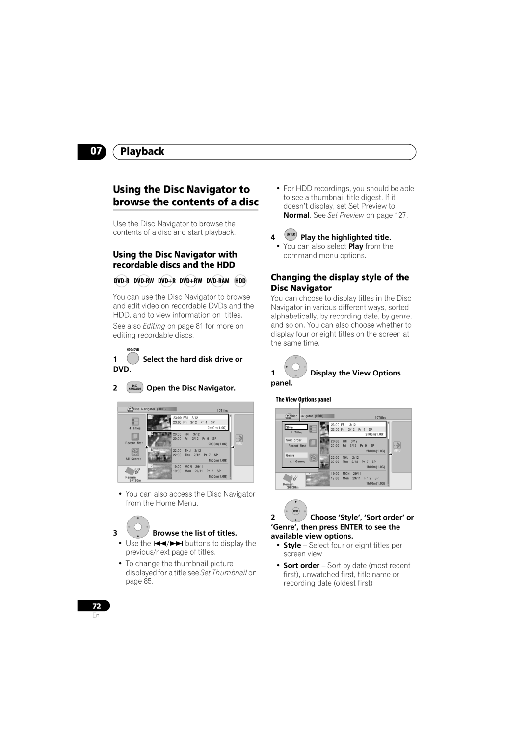 Pioneer DVR-440H-S manual Using the Disc Navigator to browse the contents of a disc 