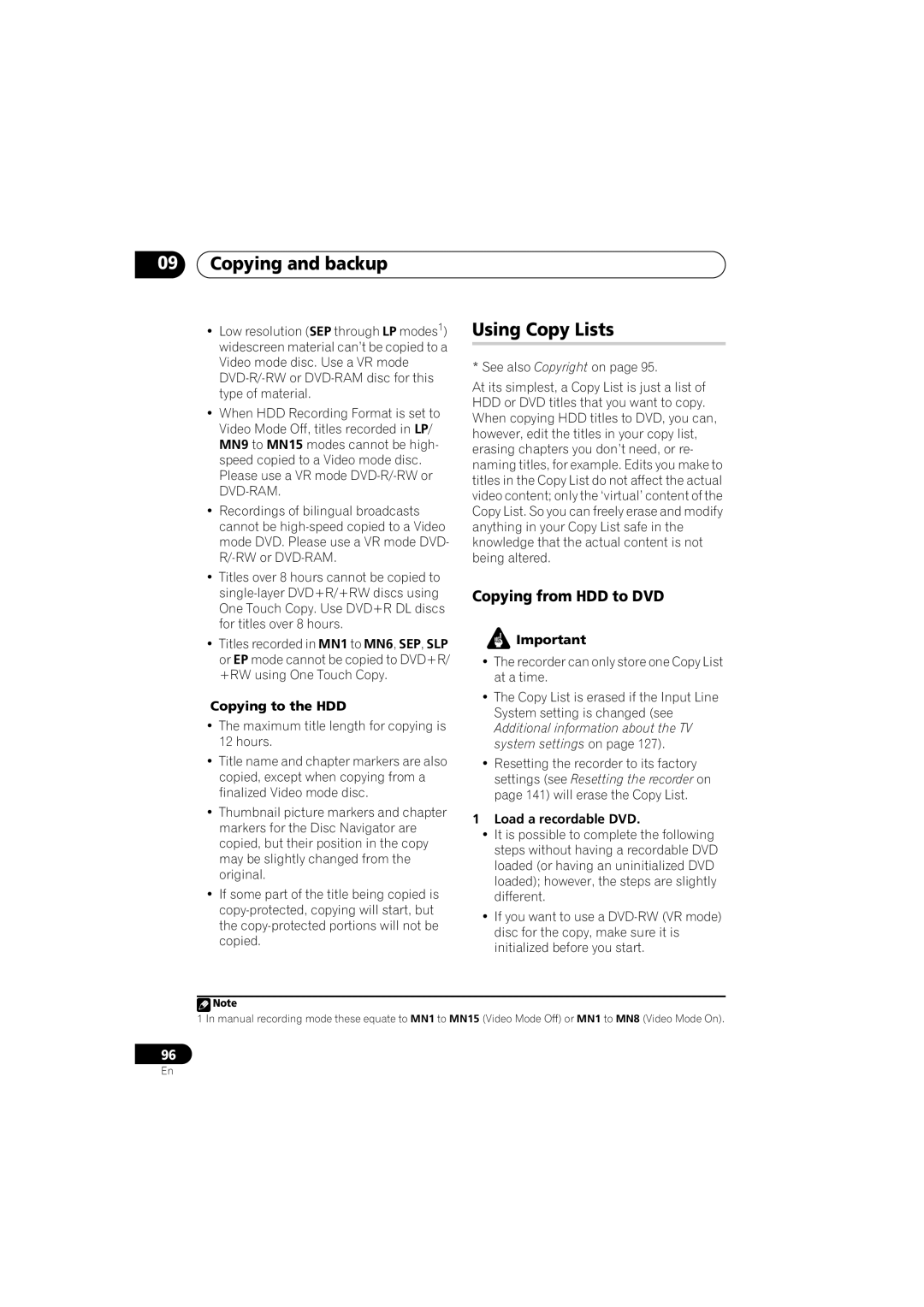 Pioneer DVR-440H-S manual Using Copy Lists, Copying from HDD to DVD, Copying to the HDD, Load a recordable DVD 