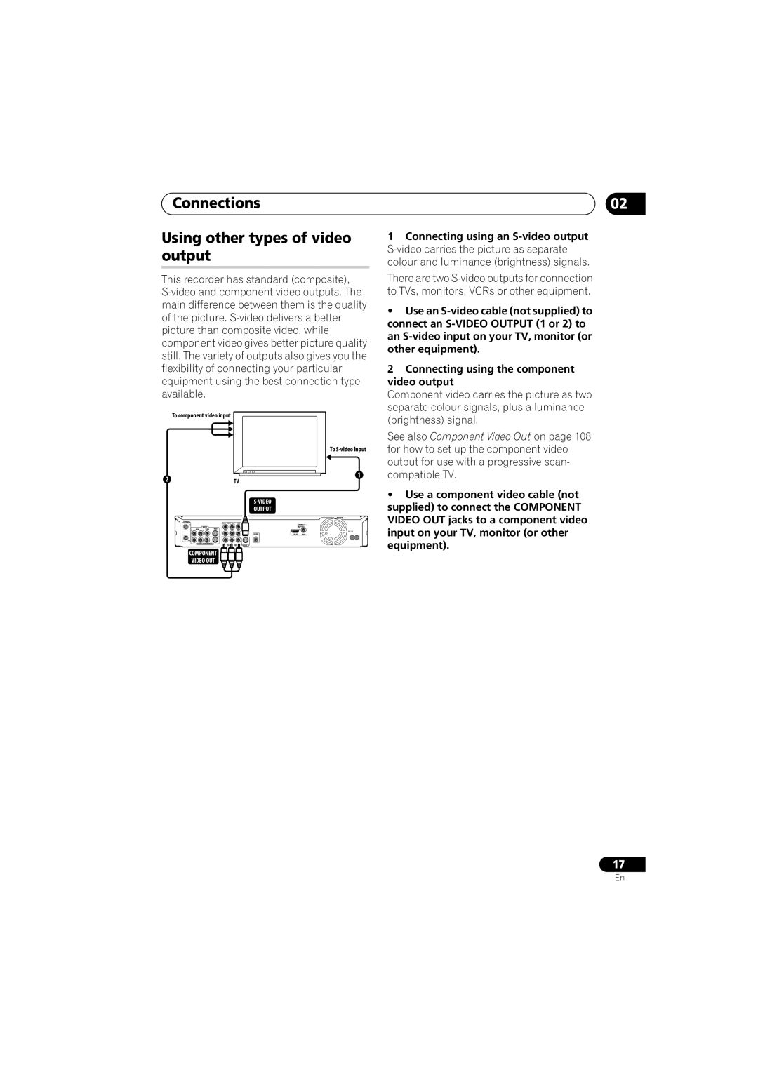 Pioneer DVR-450H-S manual Connections Using other types of video output, Component video carries the picture as two 