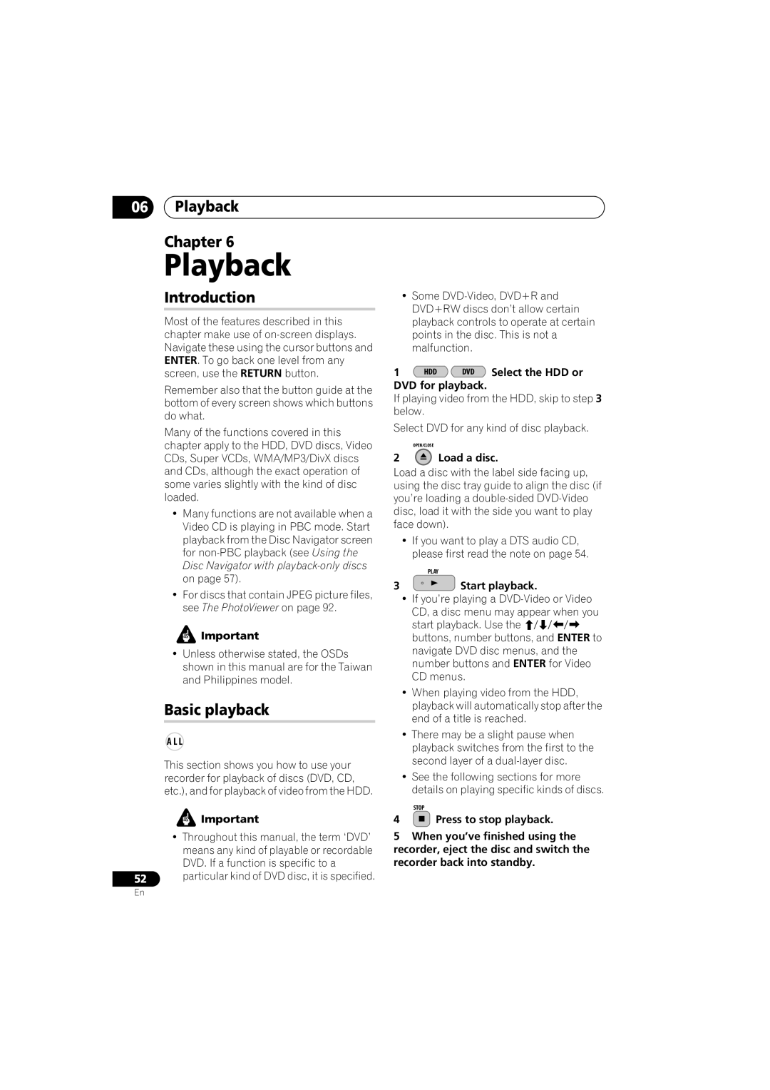 Pioneer DVR-450H-S manual Playback Chapter, Introduction, Basic playback 