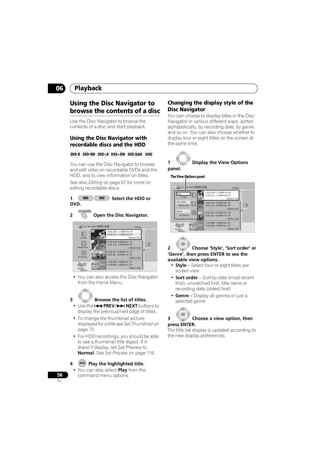 Pioneer DVR-450H-S manual Using the Disc Navigator to browse the contents of a disc 