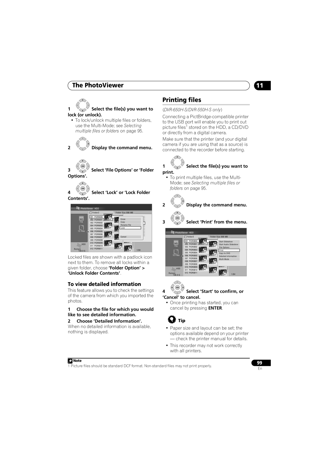 Pioneer DVR-450H-S manual Printing files, To view detailed information 